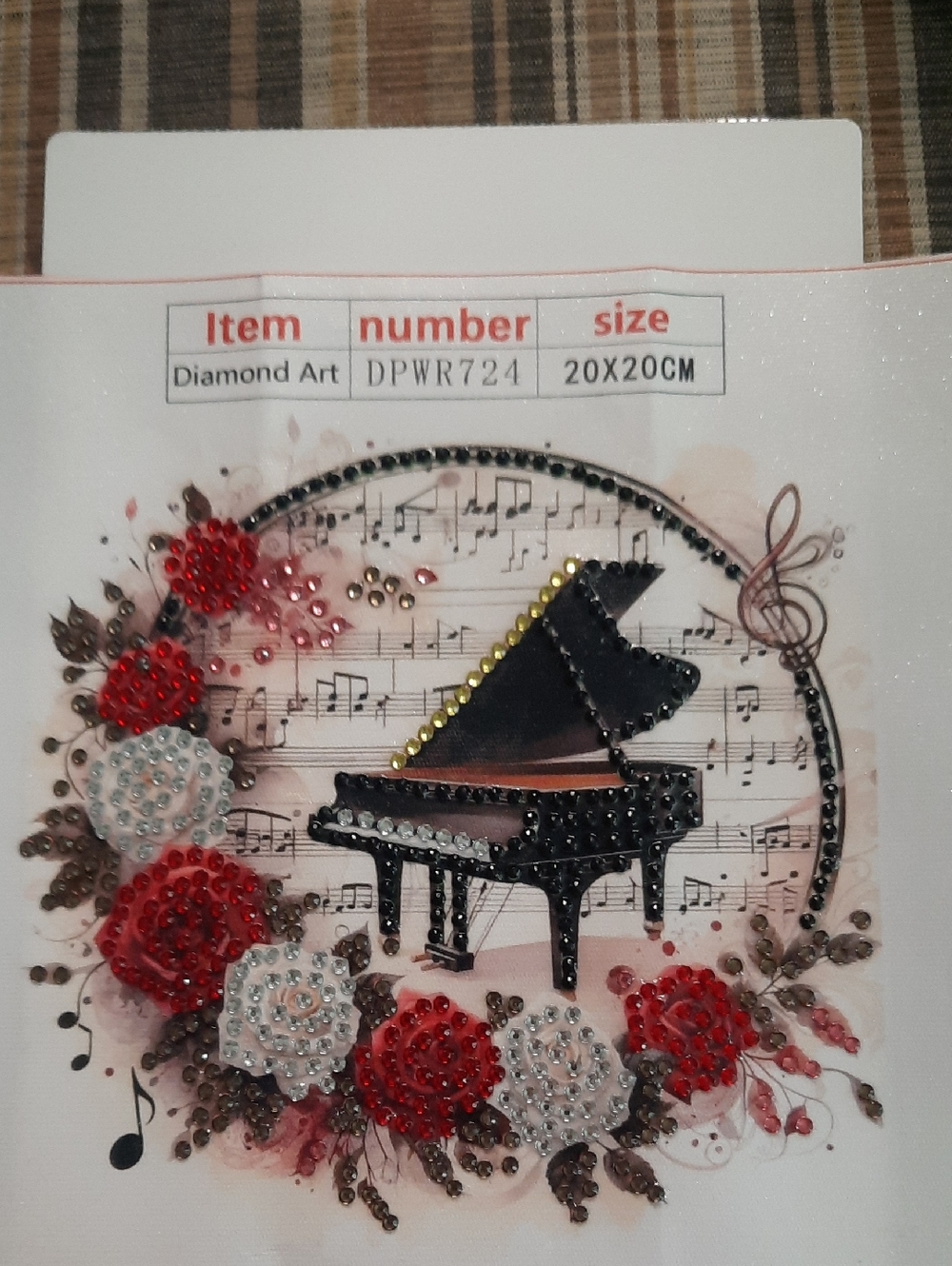 Hand Crafted Red White Black Floral Piano Diamond Art